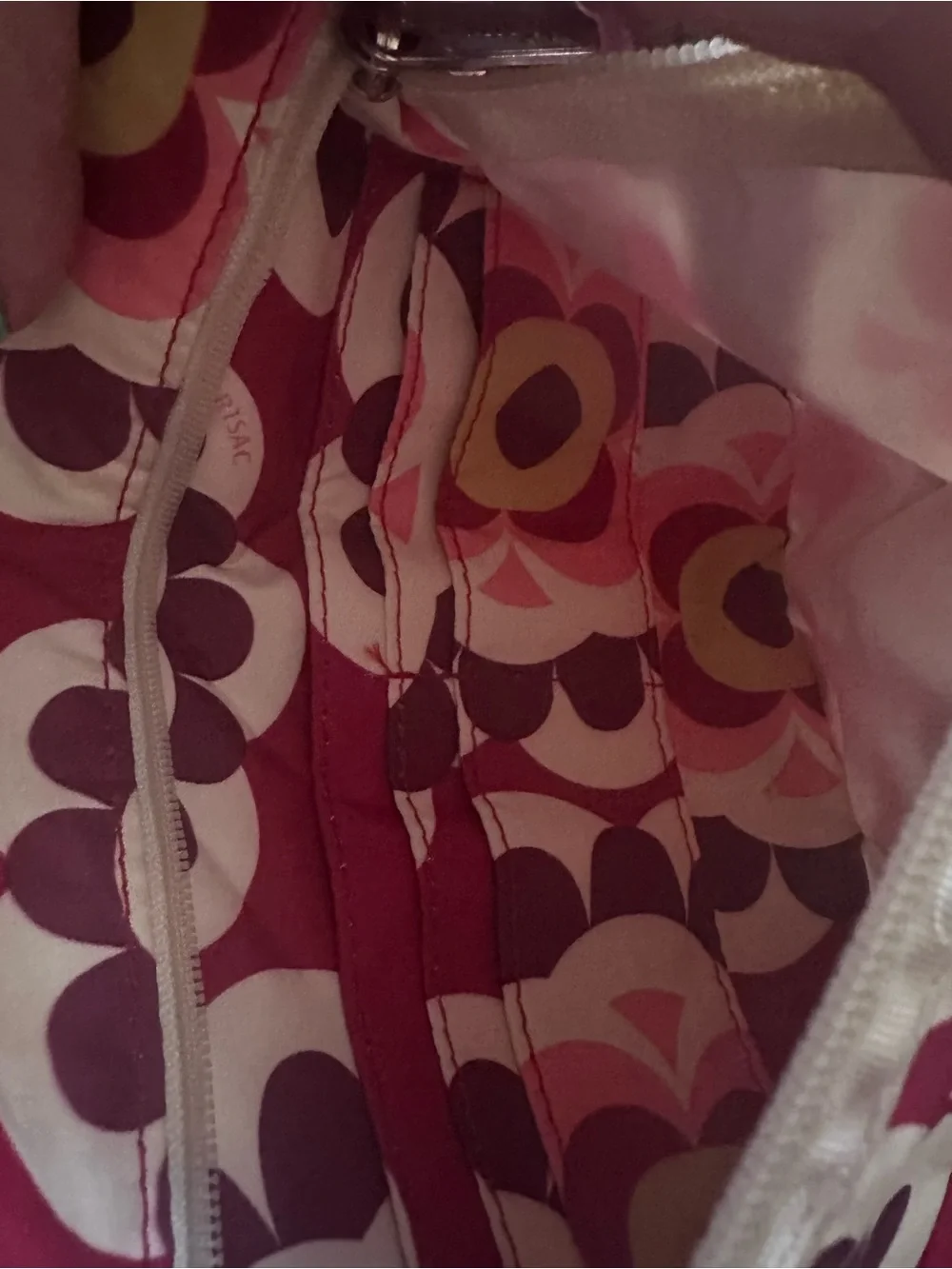 LeSportsac Crossbody Retired Maroon Pink Floral Pattern with Cream Strap
